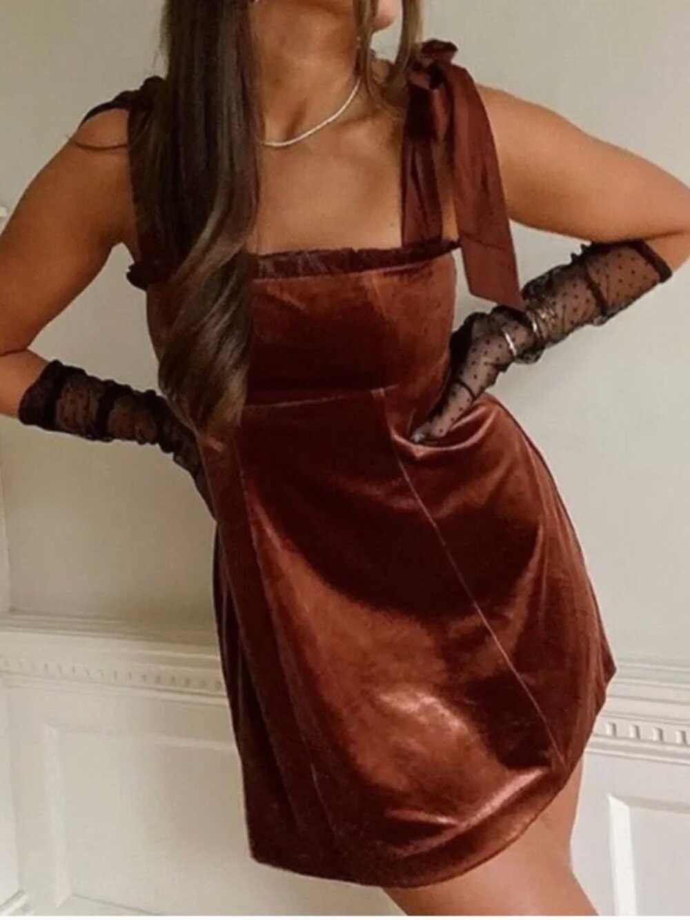 WeWoreWhat Brown Velvet Mini Dress